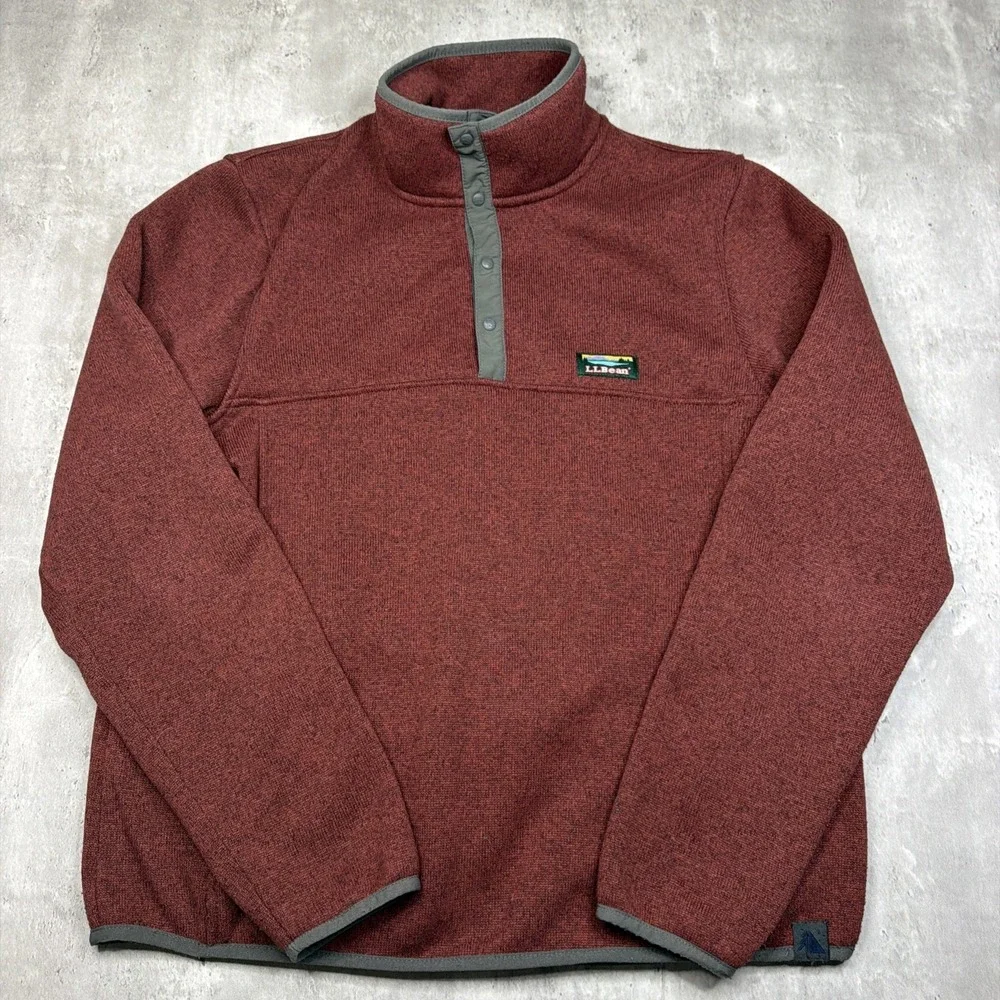 LL Bean Slightly Fitted 1/4 Snap Up Fleece Pullover Sweater Red Men's Size M
